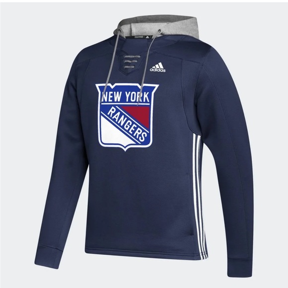 🌟ADIDAS🌟 WOMENS NEW YORK RANGERS HOCKEY SKATE LACE HOODED JERSEY NAVY SZ M - Picture 1 of 12